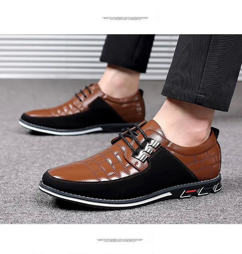 2023 Men Sneakers Shoes Fashion Brand Classic Lace-Up Casual Loafers Pu Leather Shoes Black Breathable Business Men Shoes