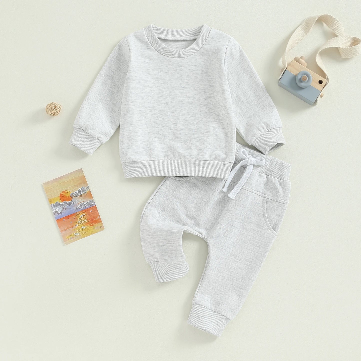 Pudcoco Baby Boy 2 Piece Cute Outfit Solid Color Long Sleeve Sweatshirt and Elastic Pants Set Newborn Infant Fall Clothes 0-3T