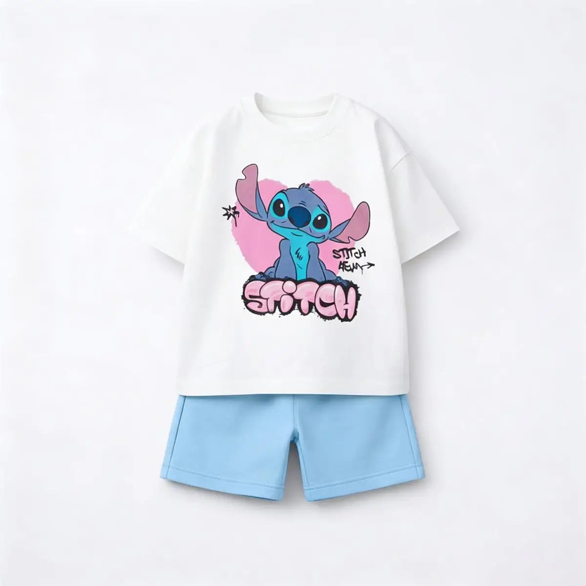 Stitch T Shirt Blue Shorts Fashion Casual Clothing Boys Baby Lovely Tees Simple All-match Shorts 2 Piece Set Summer Infant Wear