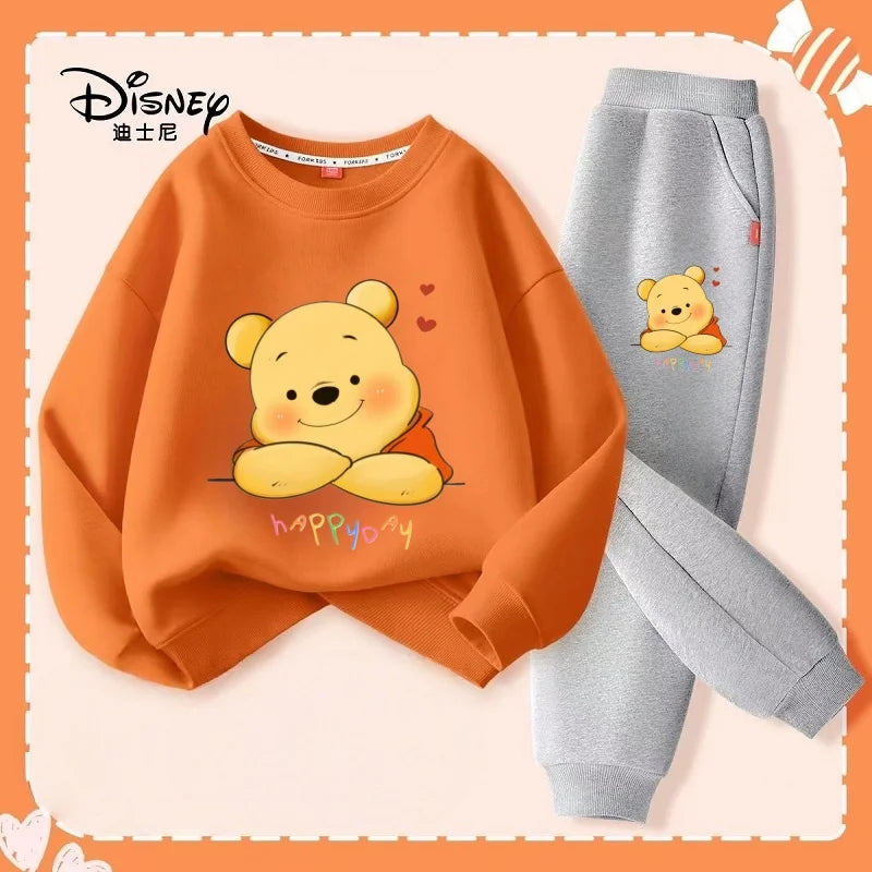 Spring Baby Girls Clothes Set Children Disney Winnie the Pooh Print Sweatshirt Top and Pants Bottom 2Pcs Suit Cotton Tracksuit