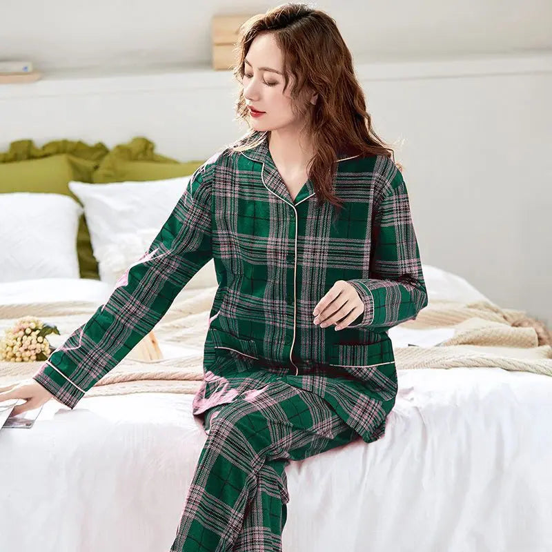 Antibacterial Pure Cotton Sleepwear Long Sleeve Loose Home Clothes Set for Women plus Size Spring Summer Autumn Winter