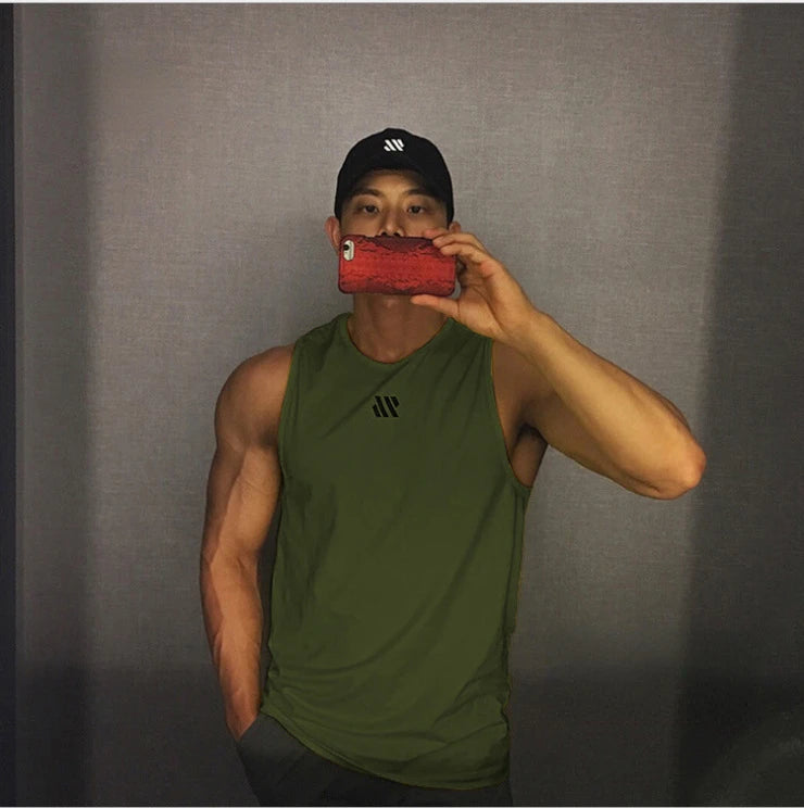 Mens Workout Tank Tops Mash Fabric Quick Dry Muscle Sleeveless Shirts Cut Off Slim Fit  Bodybuilding Gym Tees Singlet