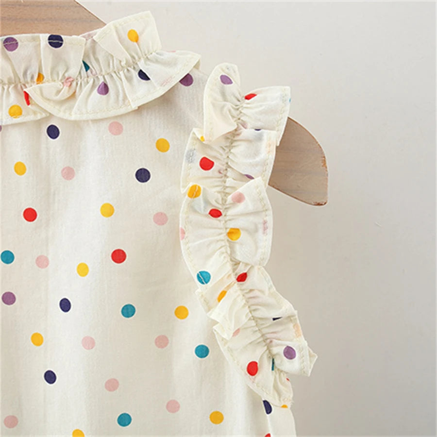 Cotton Dress for Baby Girl Heart Shaped Button Colorful Polka Dot Bow Dress Send Bag