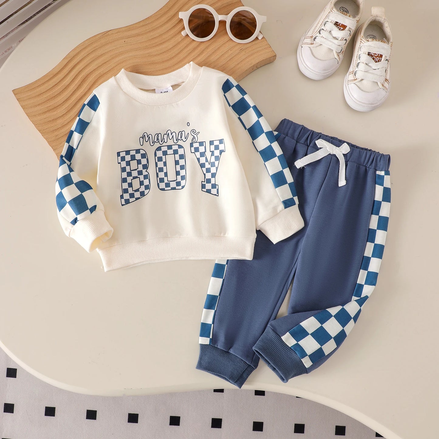 2pcs  Autumn and winter new style for boys, girls and babies 0-3 years old, comfortable and fashionable plaid hoodie set