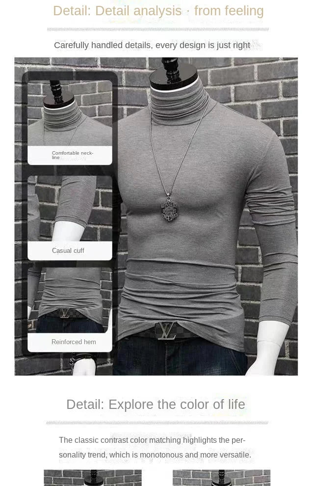 Trendy Casual Turtleneck Men's Modal Winter Sweater turtleneck Cool Blouse Tight Modal T-shirt Youth Solid Color Base Shirt Top