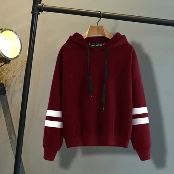 New Autumn Womens Hoodie Long-Sleeved Lazy Style Top Daily Striped Slim Fit Sweatshirts Solid Color Versatile Casual Tracksuit