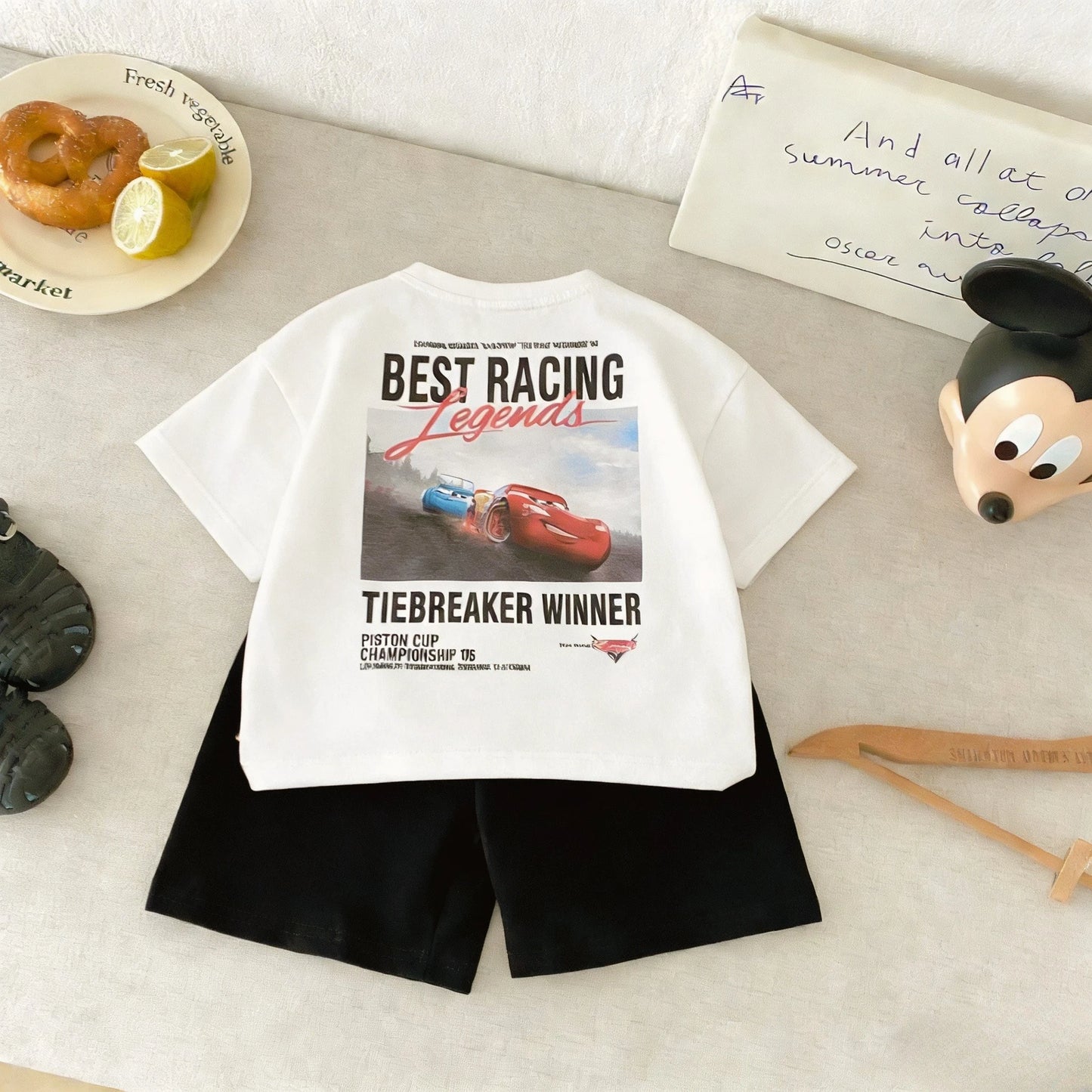 New Style Cartoon Car Fashion Boys T-shirt Shorts Two Piece Set Children's Summer Clothes Casual Versatile Kids Short Sleeve Set