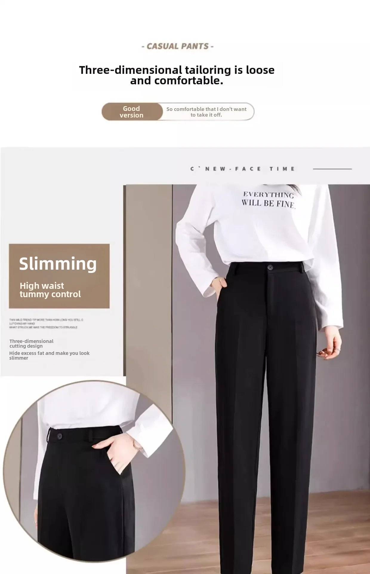 Casual High-waisted Slimming Straight-leg Pants Draped Spring Autumn Black Suit Pants For Women 2024