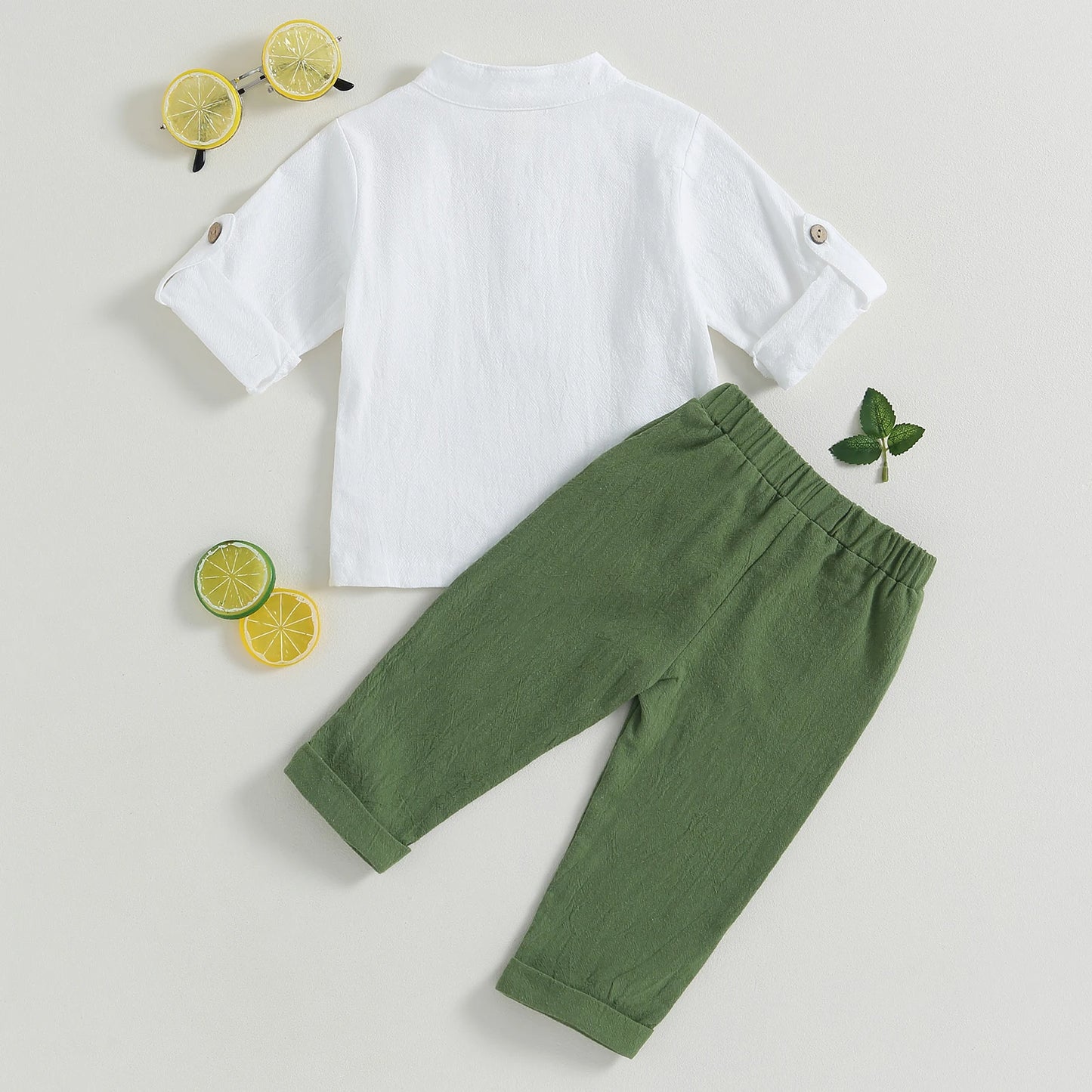 Pudcoco Kid Baby Boys Summer Outfits Solid Color Buttons Short Sleeve Shirts and Elastic Waist Long Pants 2Pcs Clothes Set 6M-4T