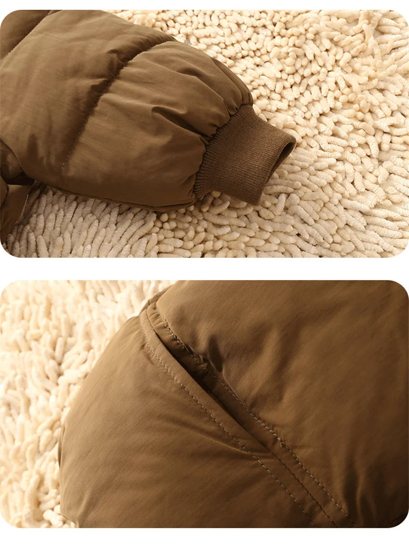 Boys Girls Down Coats Children Winter Thickened Jackets Kids Warm Hooded Fashion Outerwear Children Solid Color Cotton Parkas