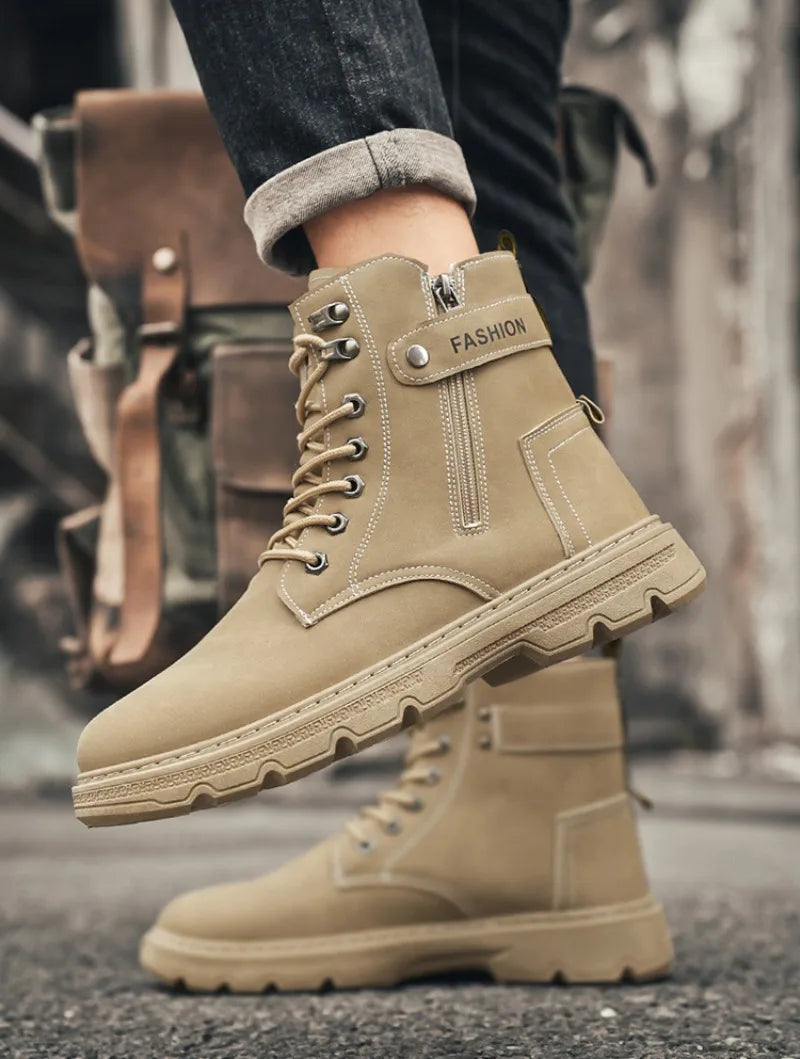 Men's Works Boots Spring Autumn Anti-slip Waterproof Male Sneakers Desert Tactical Boots Outdoor Travel Wear-resistant Man Shoes