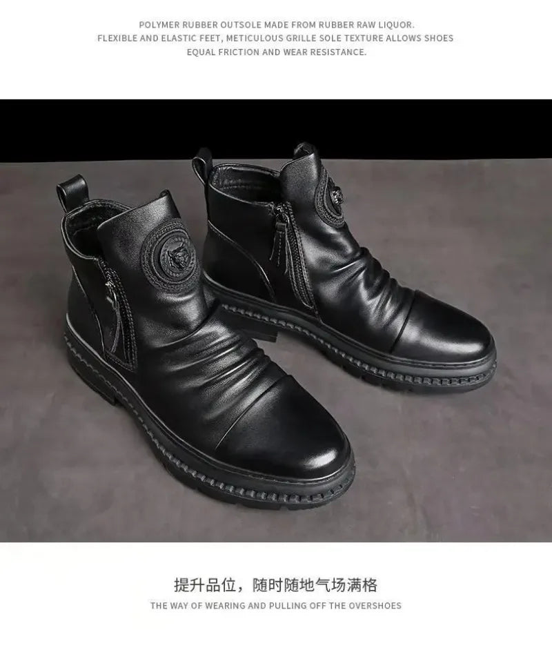 2025 New British Style Men's Short Boots Chelsea Boots for Men Business Men Dress Shoes Casual High-top Boot Men Platform Boots