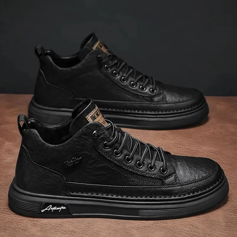 Classic Men Leather Casual Shoes Spring New High Top Platform Shoes Loafers Luxury British Business Style Walking Shoe Masculino