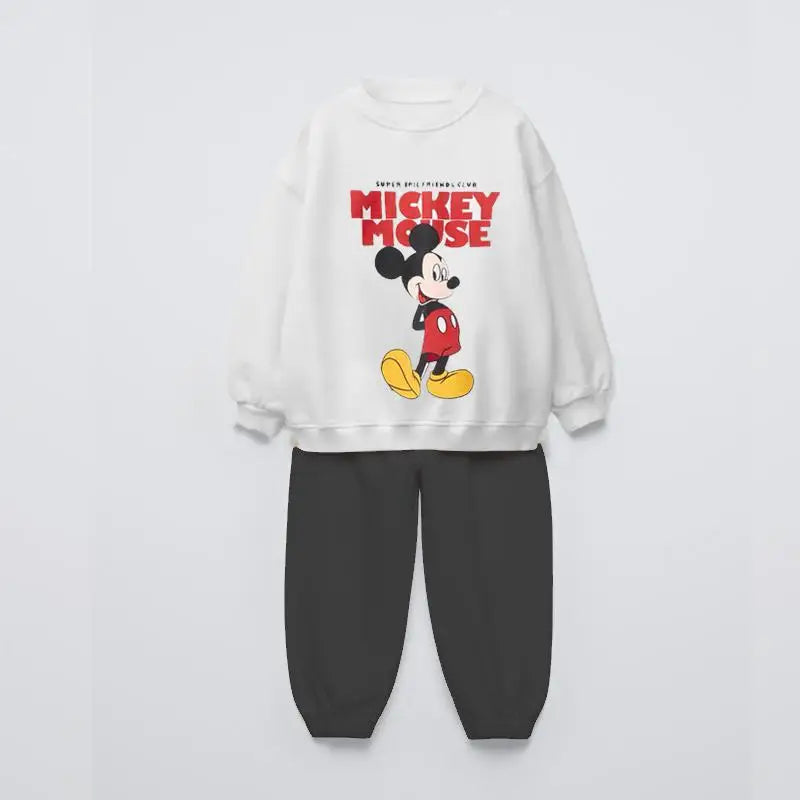 Baby Boys Girls Two-piece Set Mickey And Minnie Sweatshirts Solid Color Pants 2-6Age Toddler Casual Pullovers Simple Trousers