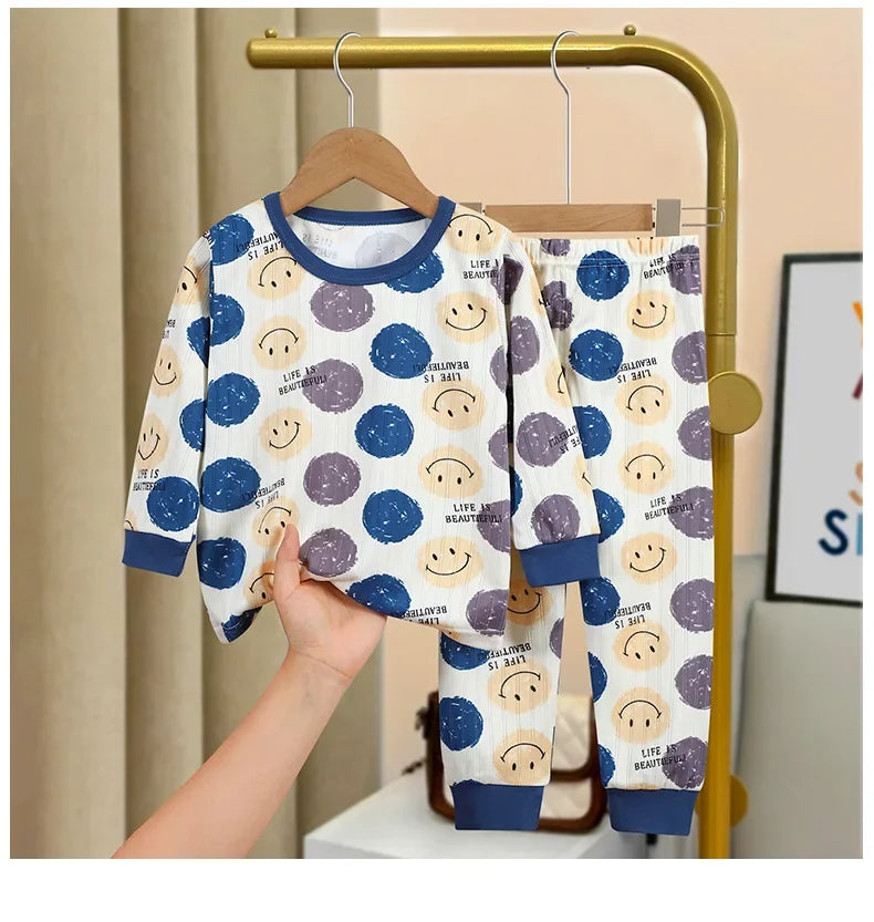 Children's warm underwear set boys girls autumn winter plush thick pajama set infants and young children home clothing set 0-5Y