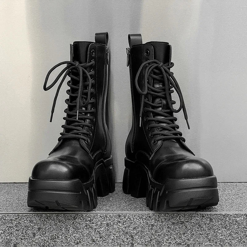 men fashion punk gothic platform boots designer original leather shoes cowboy high boot black stylish long motorcycle botas mans