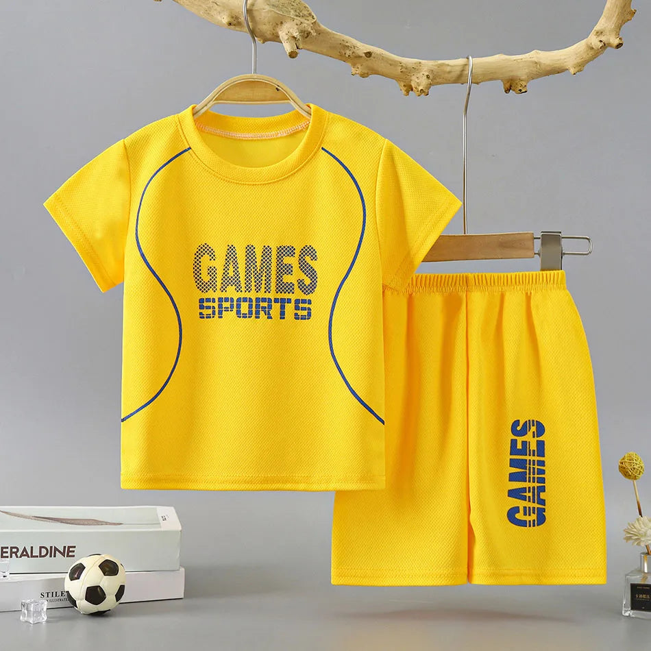 Summer Collection Boys Basketball-Inspired Quick-Dry Homewear Set Solid Color Sports Short and Sleeved Shorts Children Sets