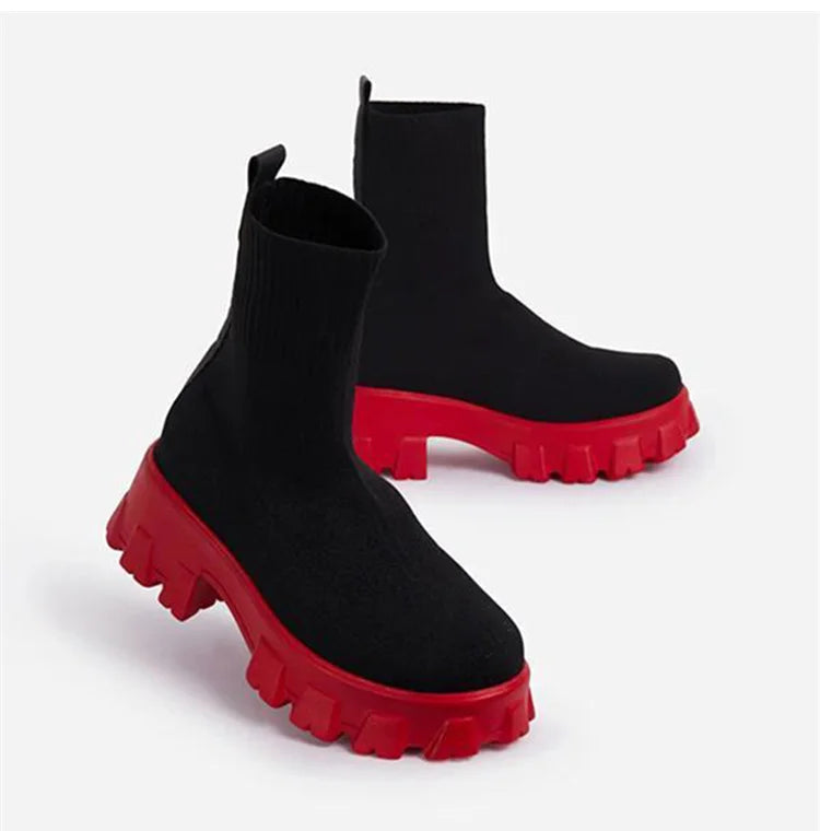 Women Boots Autumn Winter Boots Slip on Knitted Socks Shoes Women 2022 Platform Boots with Heels Botas De Mujer Female Botines