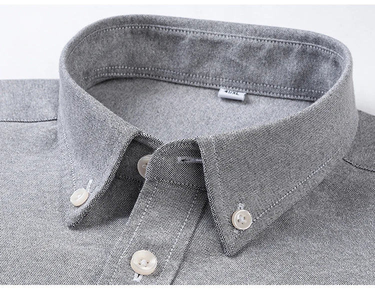 Men's Hard-wearing Comfortable 100% Cotton Long Sleeve Dress Shirt with Pocket, Spring Autumn Casual Oxford Button-Down Shirts