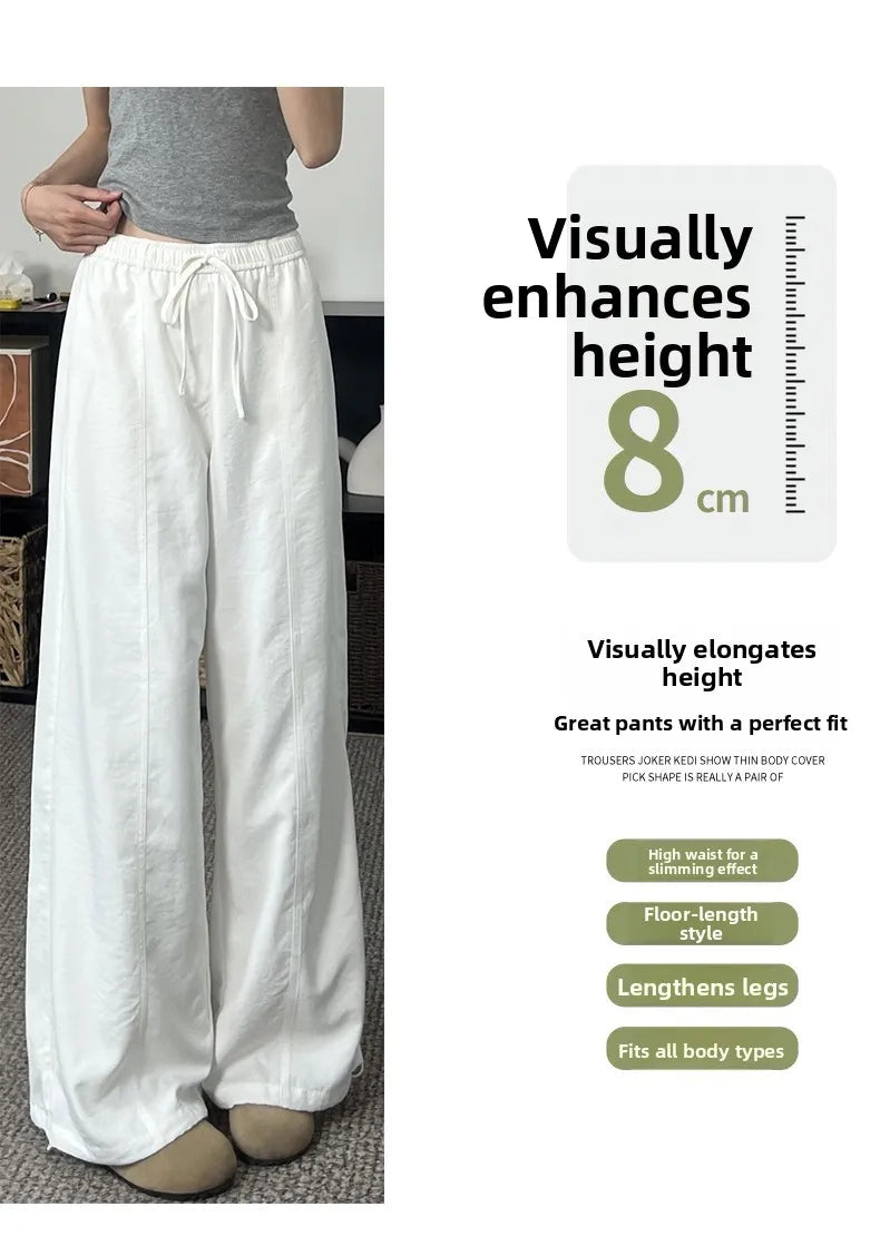 Korean Sle Simple White Straight Leg Pants Women Summer Thin High Waist Wide Leg Loose Feelings Casual Trousers