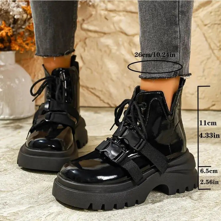 Black Platform Casual Women's Ankle Boots 2025 New Designer Autumn Winter British Style Boots Shoes for Women Botas De Mujer
