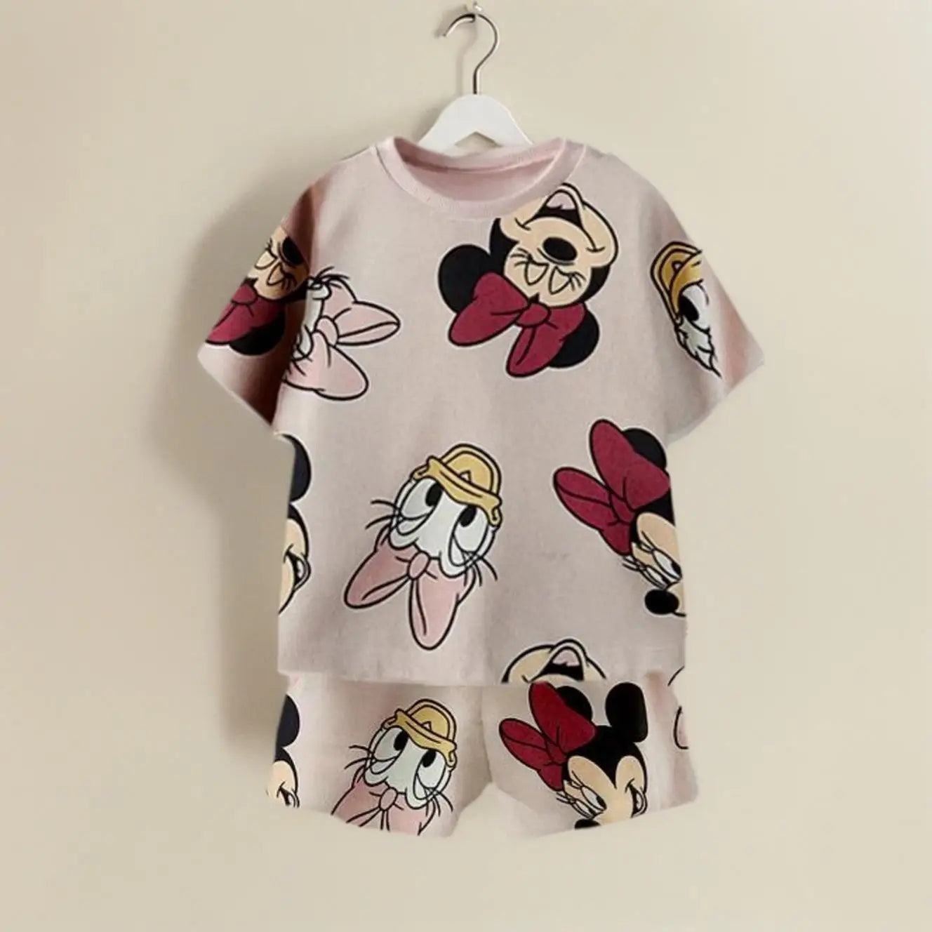 2025 Summer Toddler Suits 2pcs T-Shirt Top+Short Pants Disney Mickey Friends Print Crew Neck Sweatshirt Sets Kids Casual Outfits