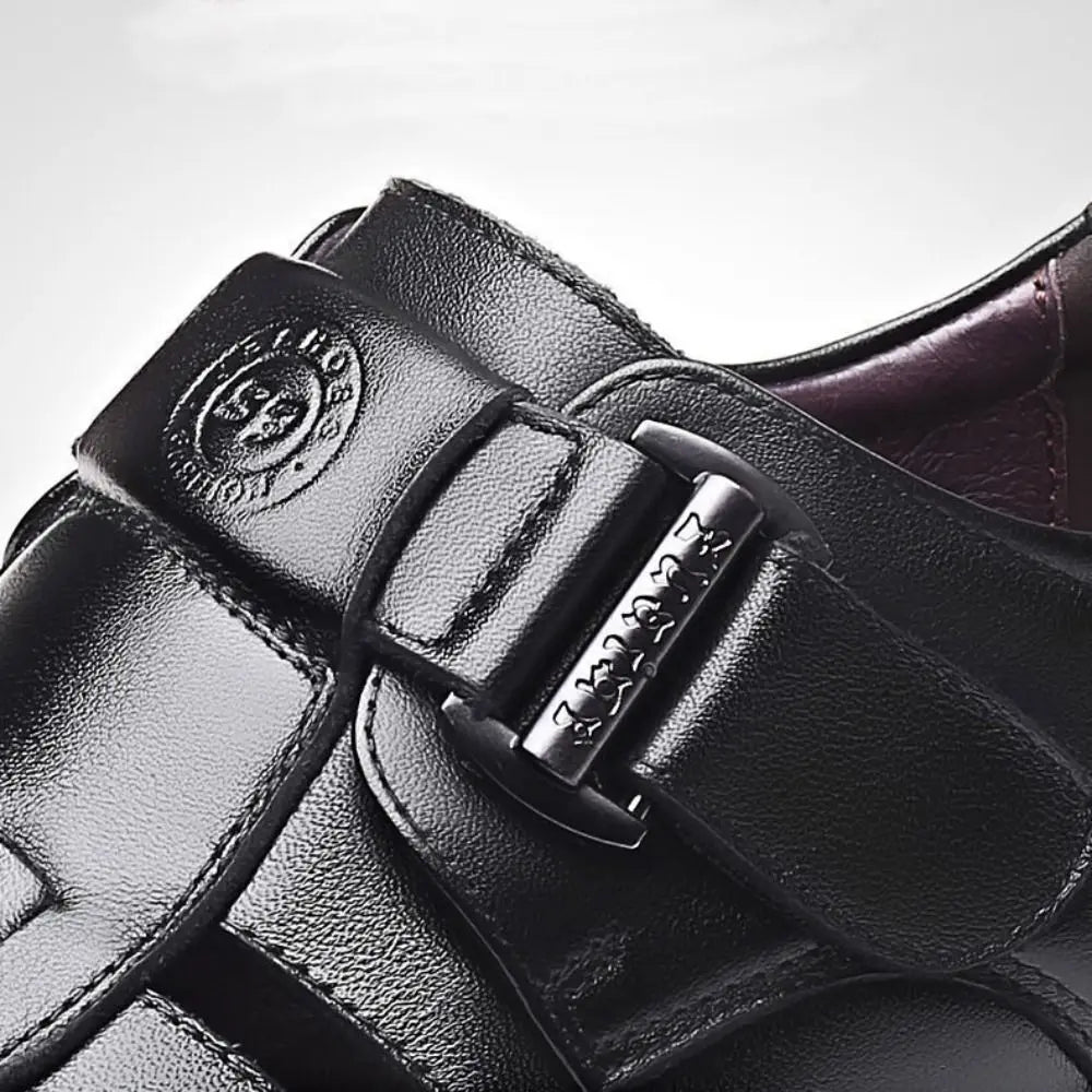 Classic Business PU Sandals Men Breathable Comfortable Hollow Leather Shoes Outwear Beachwear Men's Slippers Shoes Male