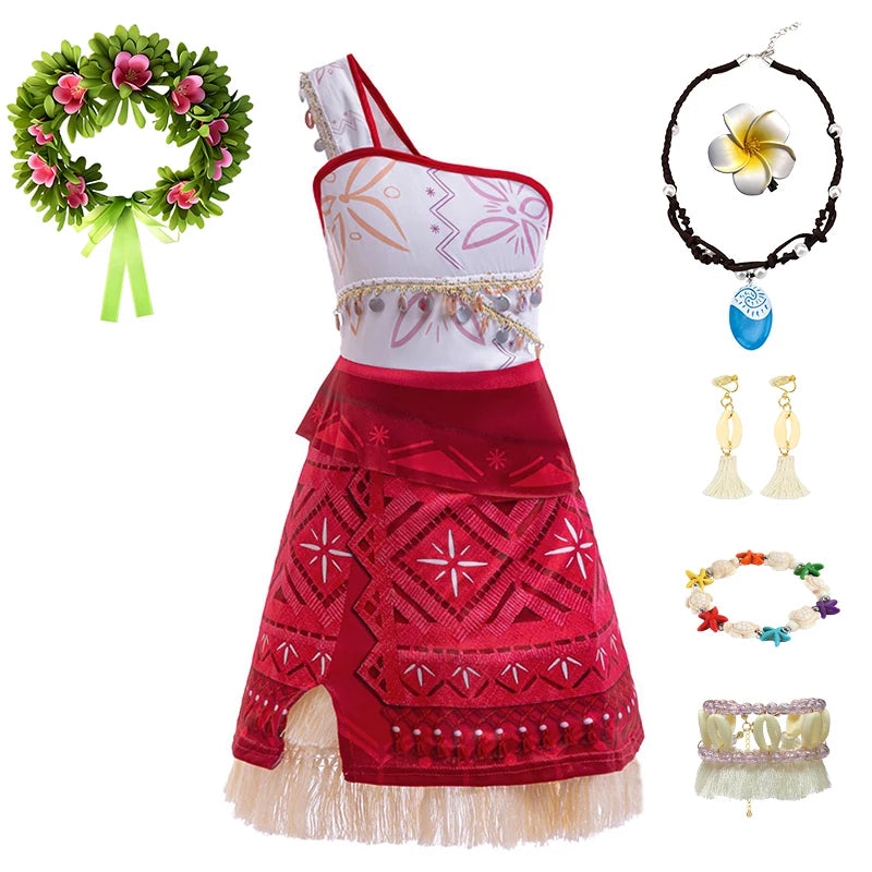 Summer Fancy Girl Princess Moana Dress Halloween Cosplay Carnival Party Primitive Tribes Maui Boys Costume Cartoon Kids Clothes