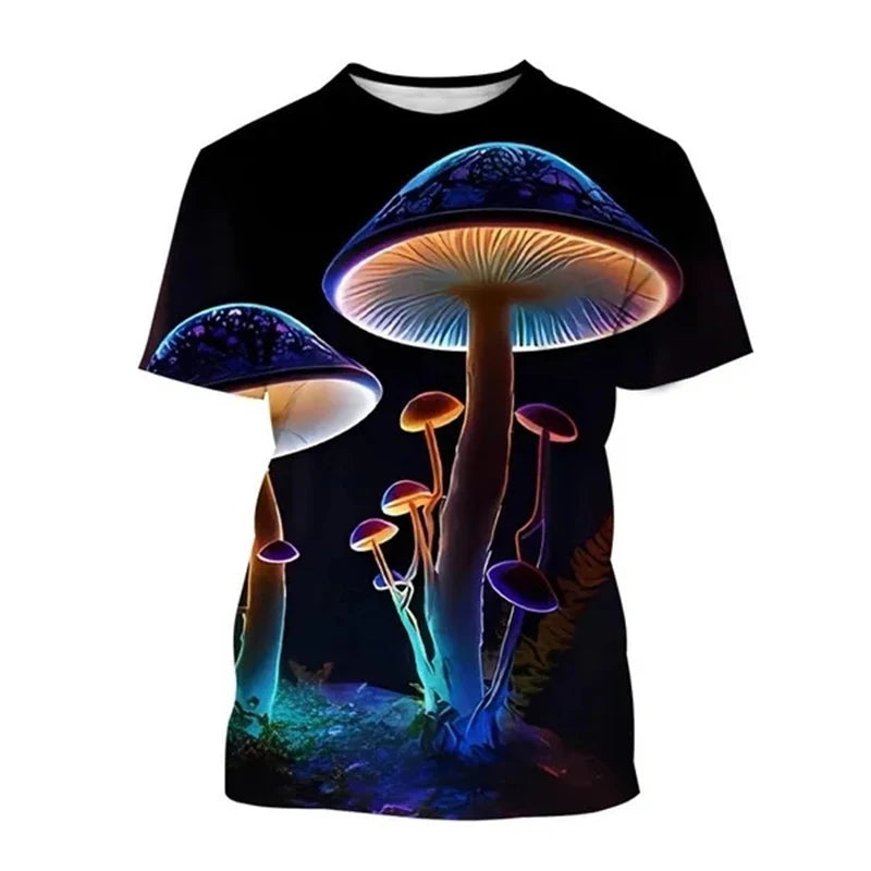 Mushroom Forest T-Shirts Plants Graphic 3D Print Men Women T Shirt Short Sleeve Oversized Harajuku Y2k Tops Tees Kids Clothing