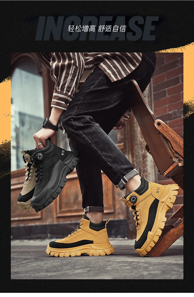 Men's Short Boots 2024 Winter New Thick Soled Work Casual Shoes Waterproof Non-Slip Sneakers Male Tenis Shoes Outdoor Boots Men