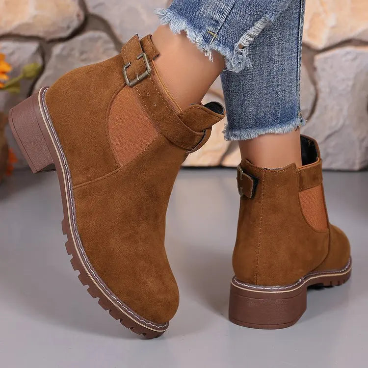 Autumn Winter Women Boots High Quality Belt Buckle Women Platform Boots Fashion British Style Round Toe Ankle Boots Women Shoes