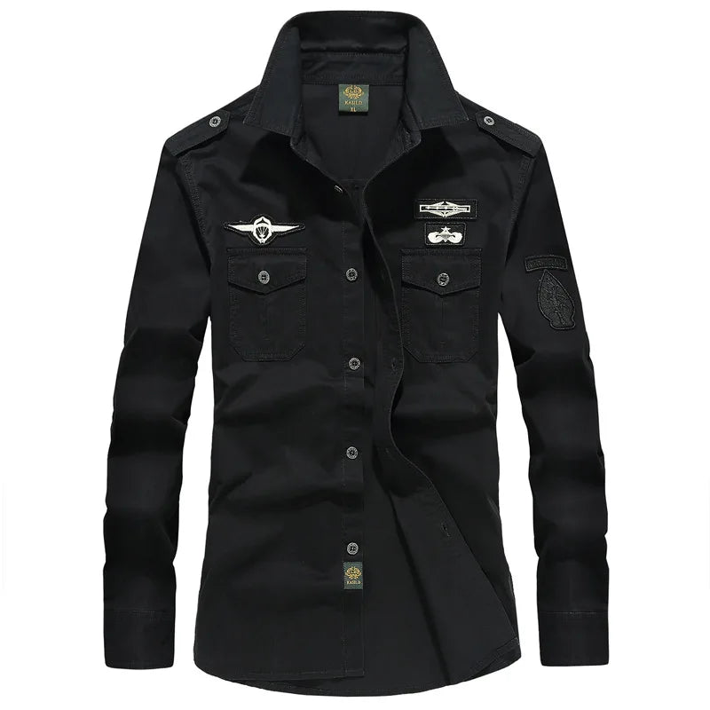 2025 New Men's Spring Cotton Casual Shirt Military Tooling Oversize Loose Long Sleeve Cargo s Male High Quality Solid Clothing