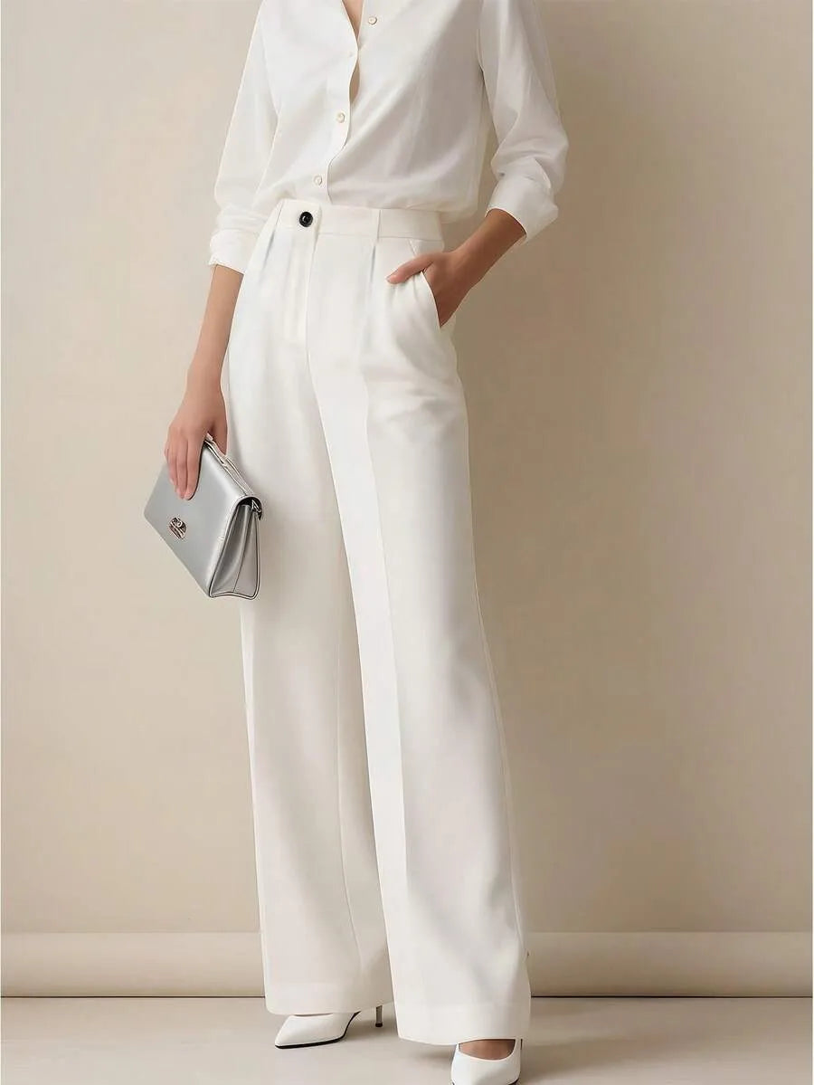 European and American cross-border spring and autumn fashion solid color casual high-waist loose work trousers with pockets