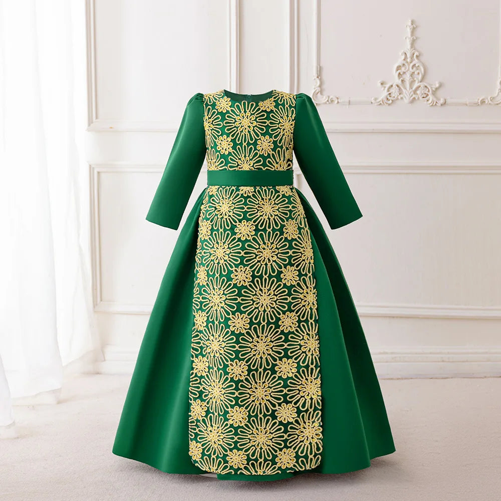 Muslim Ramadan Prayer Gowns Party Girls Dress Long Sleeve Robe Arabic Dubai Abaya Girls Dresses Eid Child Holiday Prom Costumes