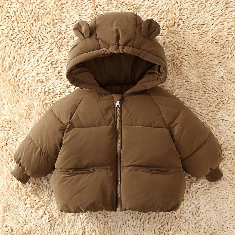 Boys Girls Down Coats Children Winter Thickened Jackets Kids Warm Hooded Fashion Outerwear Children Solid Color Cotton Parkas