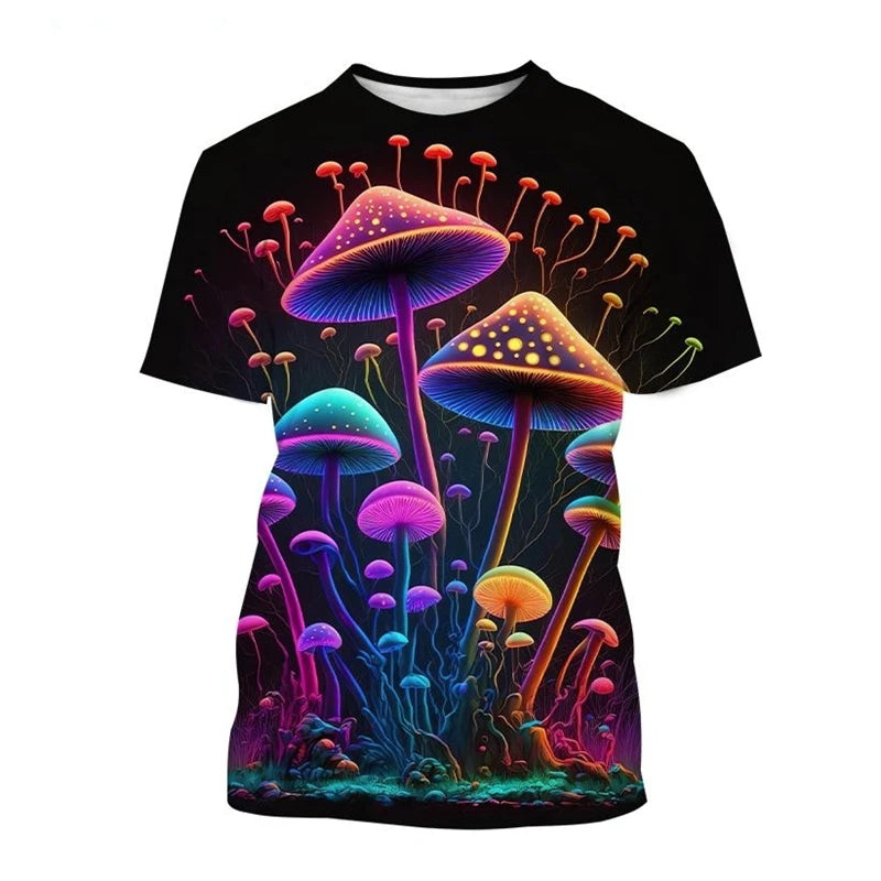 Mushroom Forest T-Shirts Plants Graphic 3D Print Men Women T Shirt Short Sleeve Oversized Harajuku Y2k Tops Tees Kids Clothing
