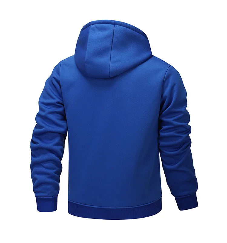 ‌Blue Fleece-Lined Hoodie Jacket for Men - Warm, Comfortable, Casual Style‌ Male Coat. Size M-5XL 6XL