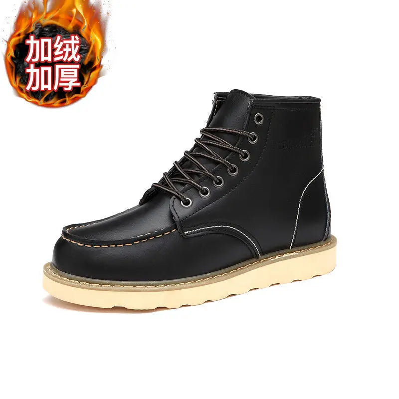 Men's Boots Men's Shoes Square Toe Wine Red Plush and Thick Leather Boots Work Clothes Shoes  Platform Boots Sneakers Boots Men