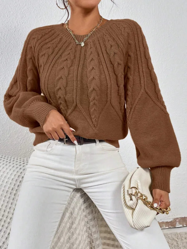 Knit Sweaters Women Loose Full Sleeve Thick Spliced Jumpers Round Neck Solid Casual Pullovers Office Lady Elegant 2025