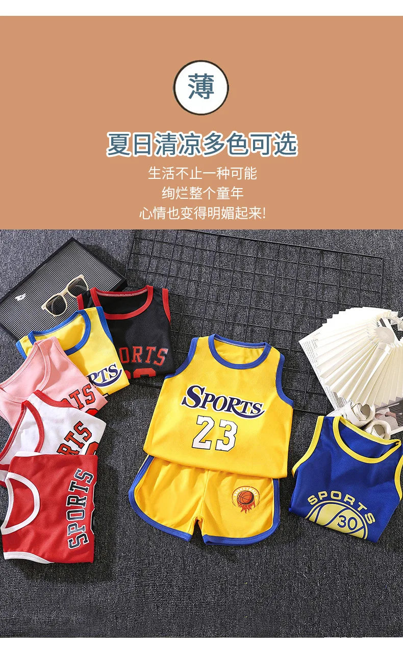 Kids Sports Set for Boys and Girls Baby Basketball Jersey Summer Mesh Tank Top Shorts Quick Dry Set Summer Sportswear