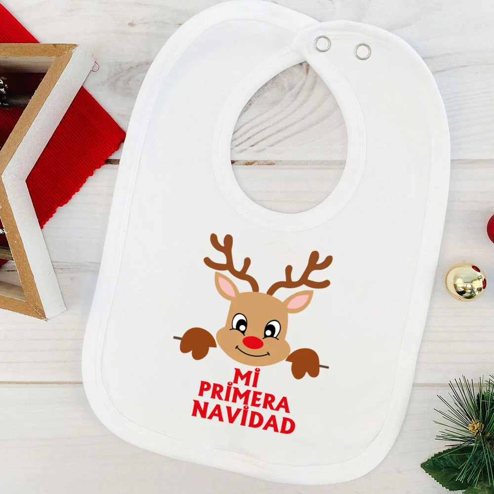 My First Christmas Deer Spanish Printed Baby Bib Bibs Christmas Party Girl Boy Newborn Cotton Saliva Towel Infant Christmas Gift