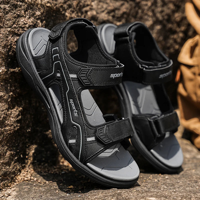 Classic Black Men's Sandals for Summer Wear-Resistant Breathable Beach Wading Shoes Outdoor Casual Walkig Sandals