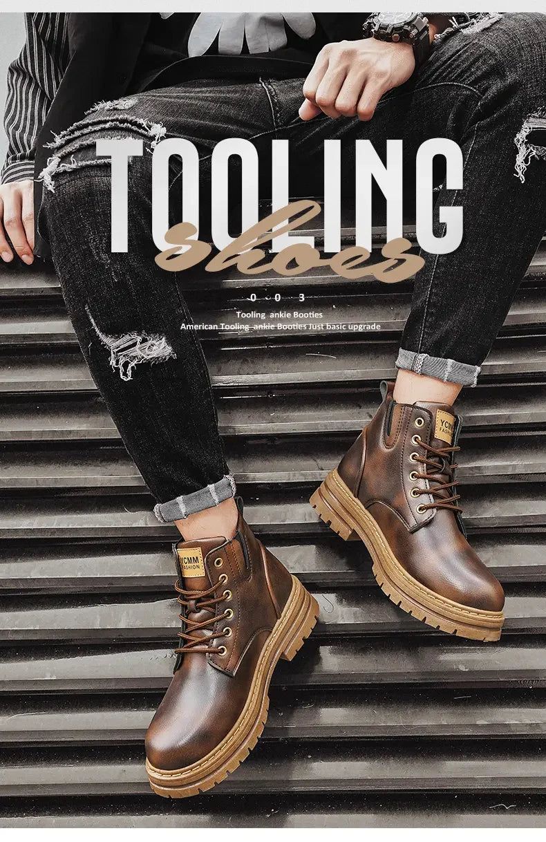 Boots Men All Season Outdoor Work Shoes Anti Slip and Comfortable Black Ankle  Boots Fashionable British Casual Denim Boots 2025