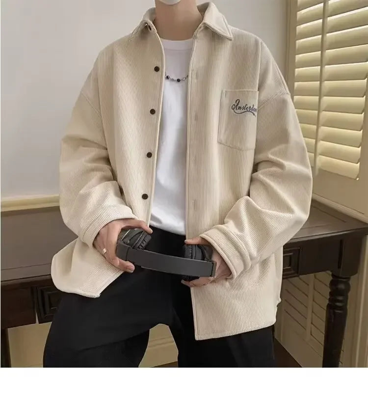 2025 New Retro Lapel Loose Long Sleeve Casual Shirt Jacket Men's Korean Style Trendy Spring Autumn Wear Comfortable Outerwear