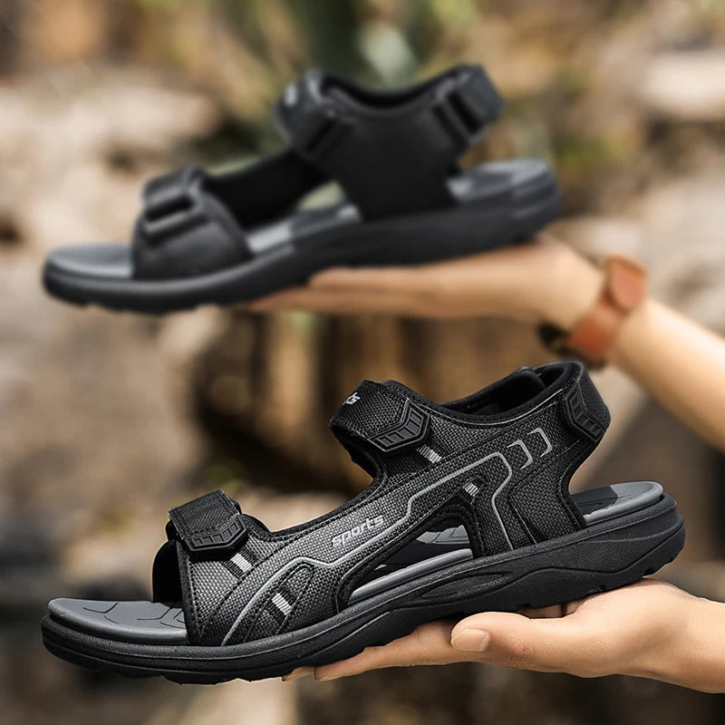 Classic Black Men's Sandals for Summer Wear-Resistant Breathable Beach Wading Shoes Outdoor Casual Walkig Sandals