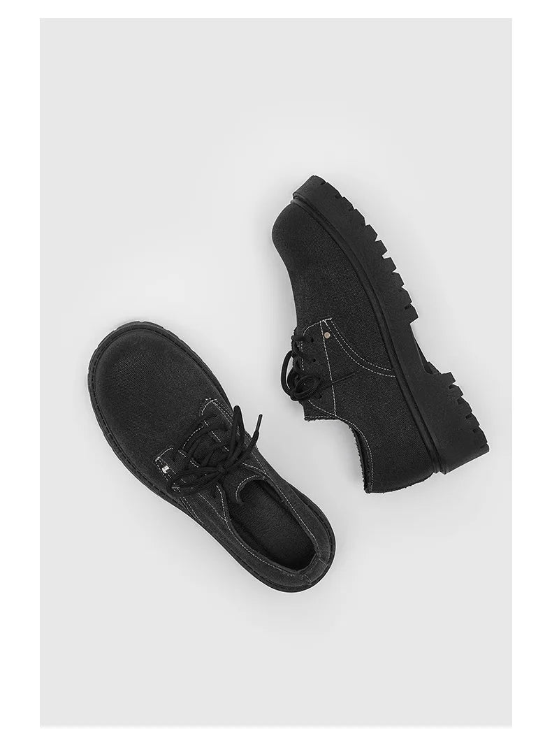 New Mens Derby Shoes British-Style Big Round-Toe Chunky Platform Sneakers Original Breathable Casual Shoes for Streetwear &Daily