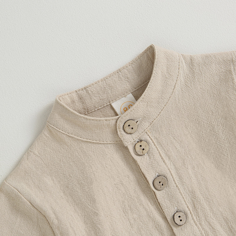 Pudcoco Kid Baby Boys Summer Outfits Solid Color Buttons Short Sleeve Shirts and Elastic Waist Long Pants 2Pcs Clothes Set 6M-4T