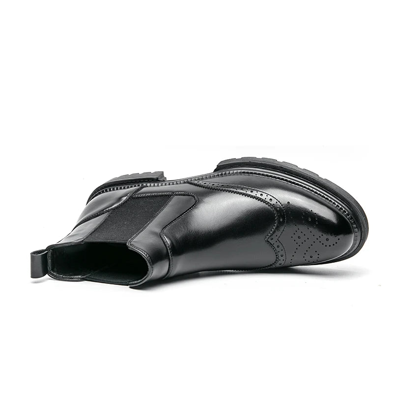 Men's riding boots British-style retro brogue carved high-top leather shoes men's casual leather shoes thick-soled leather boots