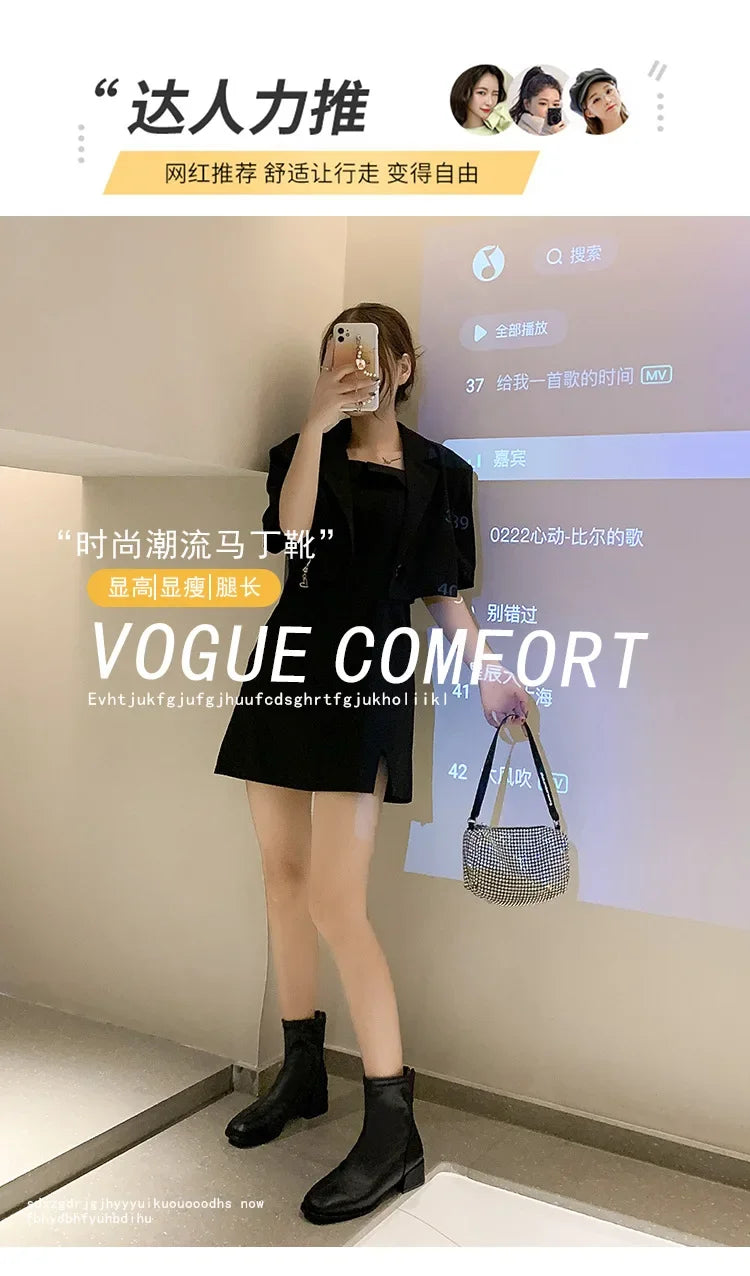 2025 New Elastic Socks Boots Women's Ankle Boots High Heels Thick Heels Square Toe Short Boots Retro Women's Shoes Botas Mujer