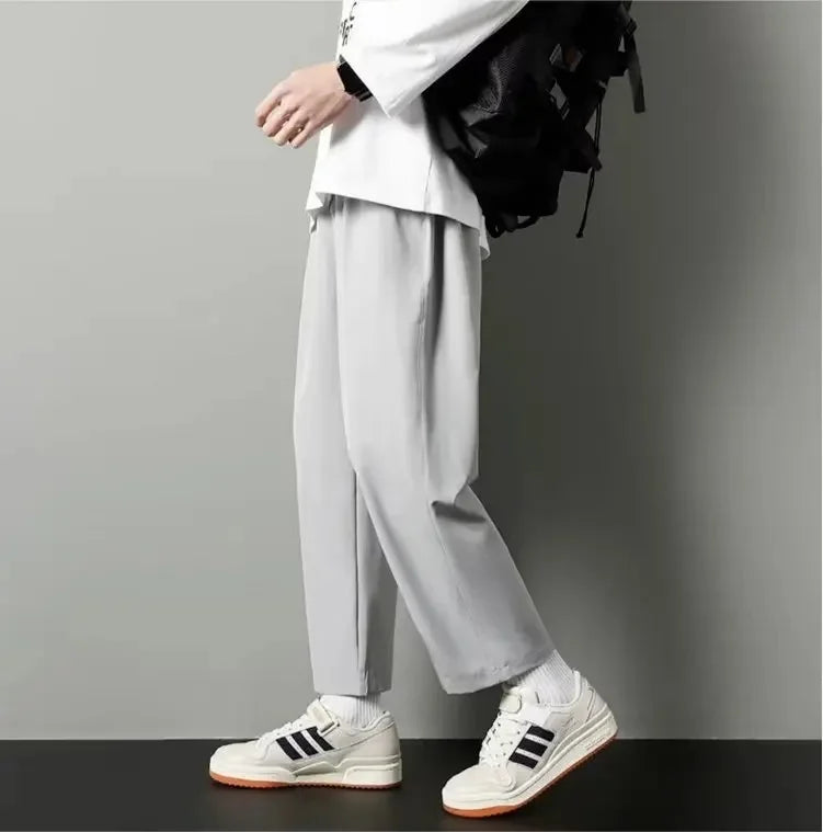 Men's Ice Silk Straight-Leg Pants Loose Fit Lightweight Casual Trousers Trendy Quick Dry Pants Men's Draped Bell Bottoms